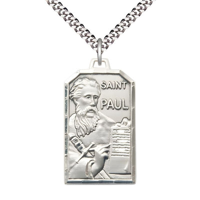 St Paul Patron Saint of Publishers and Reporters Sterling Silver Medal Pendant with Plated Chain, Bliss Manufacturing