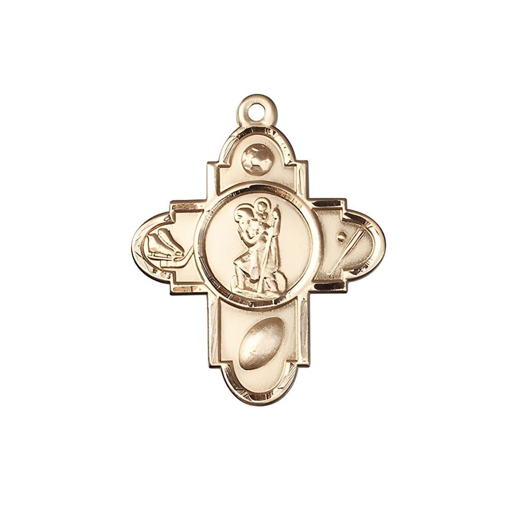 Bliss St. Christopher Sports 5-Way Cross 14kt Gold Medal, Soccer, Ice Hockey, Football and Baseball,