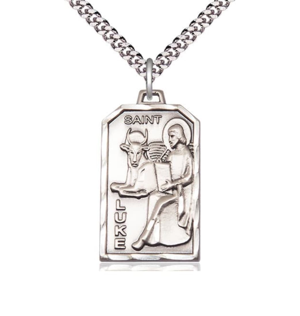 Bliss St Luke Patron Saint of Physicians and Painters Pewter Medal Pendant with Chain,