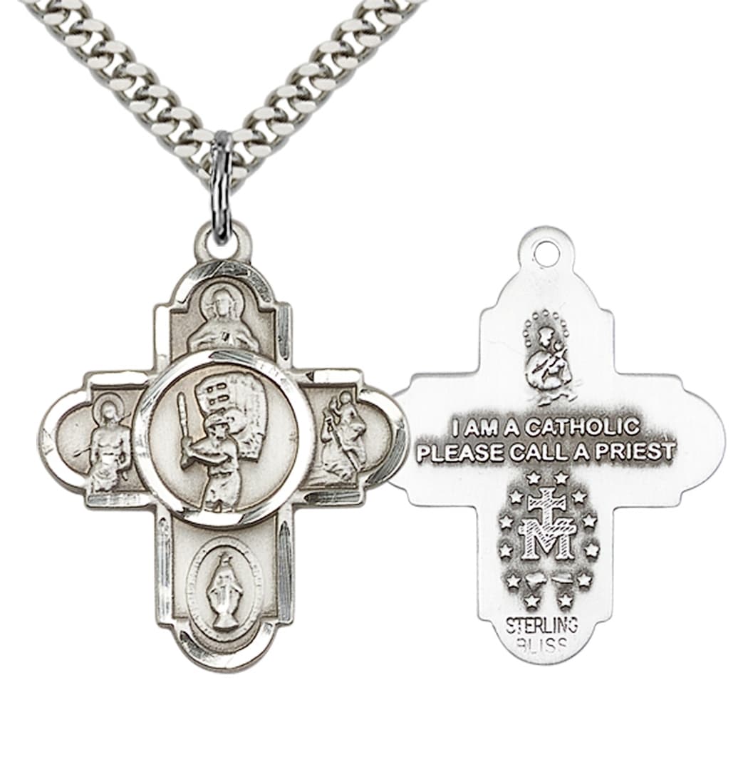 Bliss Manufacturing 5-Way Baseball Cross Medal Necklace in Sterling Silver,