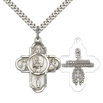 5-Way Baseball Cross Medal Necklace In Sterling Silver, Bliss Manufacturing