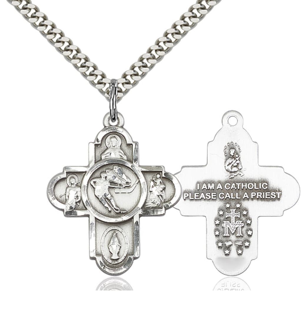 Bliss Manufacturing 5-Way Ice Hockey Cross Medal Necklace in Pewter