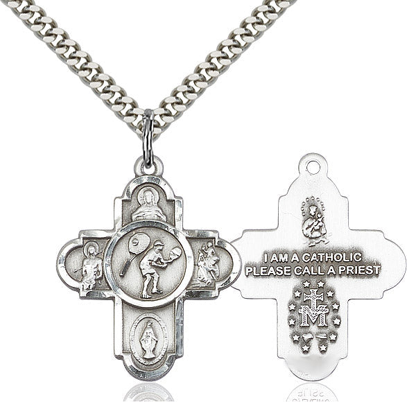 Bliss Manufacturing 5-Way Tennis Cross Pewter Medal Necklace,