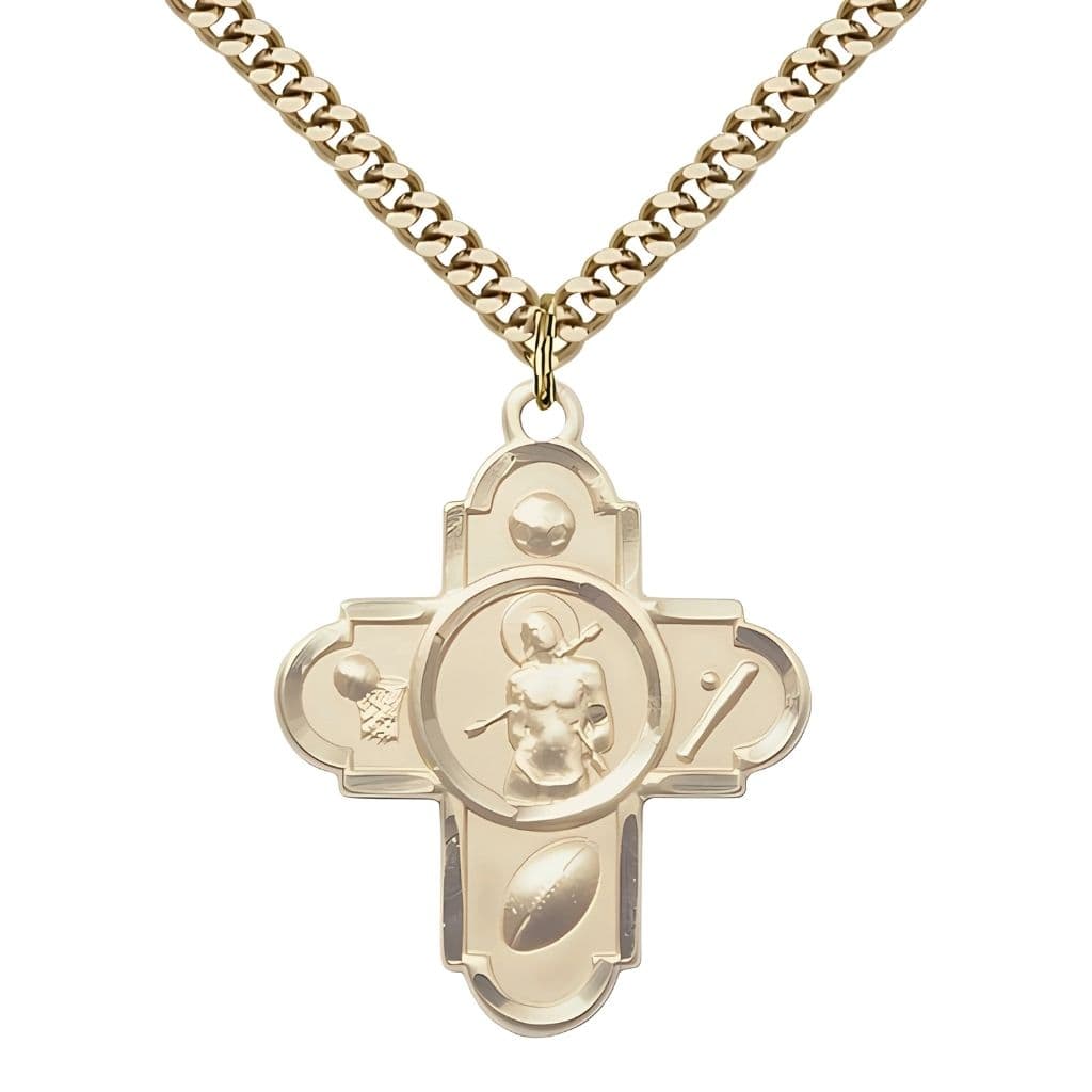 Gold-filled Sports St. Sebastian 5-Way Cross Medal with Plated Chain by Bliss in the USA