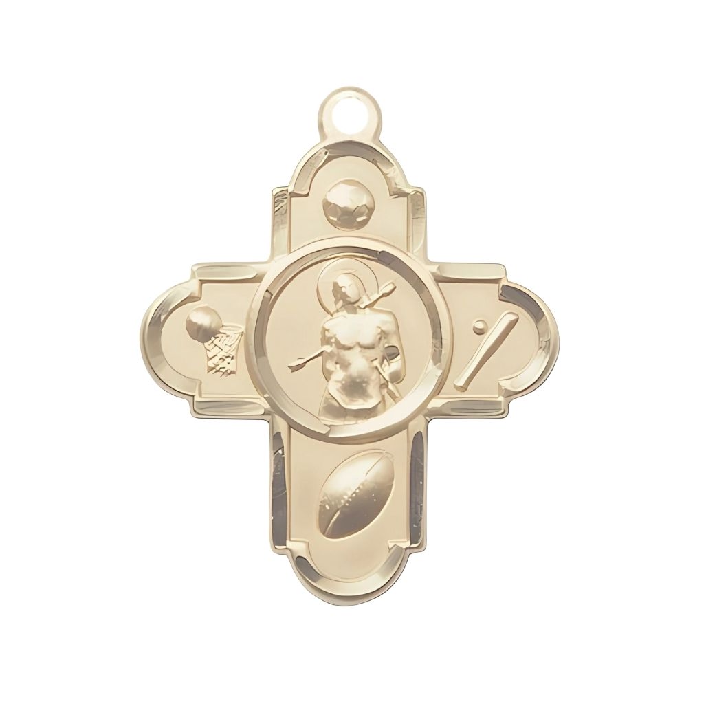 14kt Gold Sports St. Sebastian 5-Way Cross Medal with Plated Chain by Bliss in the USA