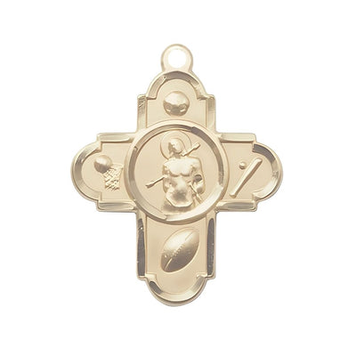 14kt Gold Sports St. Sebastian 5-Way Cross Medal with Plated Chain in the USA, Bliss Manufacturing
