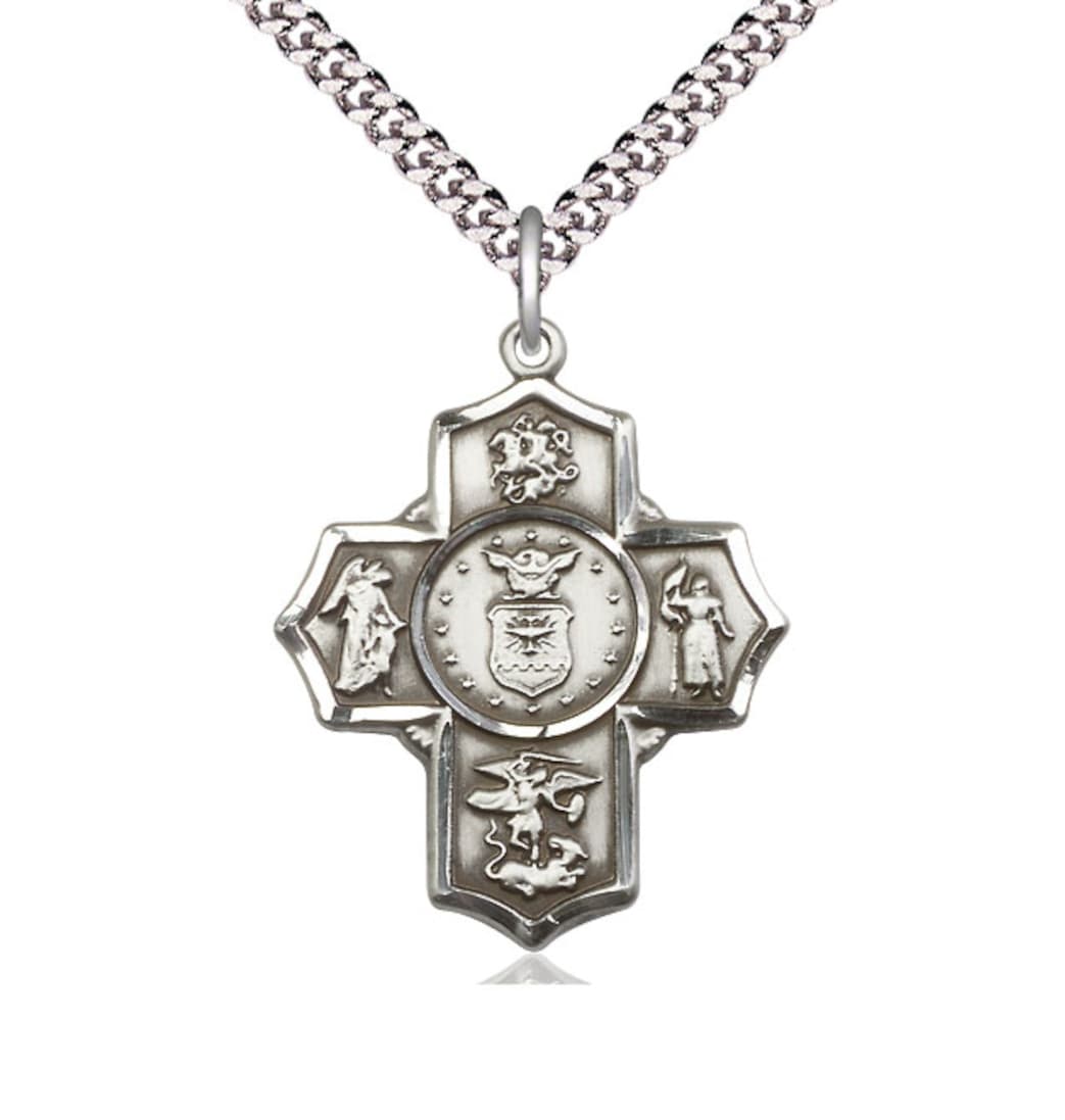 Bliss Manufacturing Air Force 5-Way Cross Medal Necklace with Plated Chain,