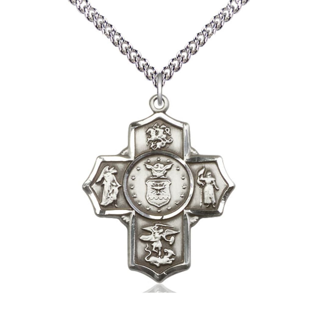 Bliss Manufacturing Air Force 5-Way Cross Sterling Silver Medal Necklace with Sterling Chain,