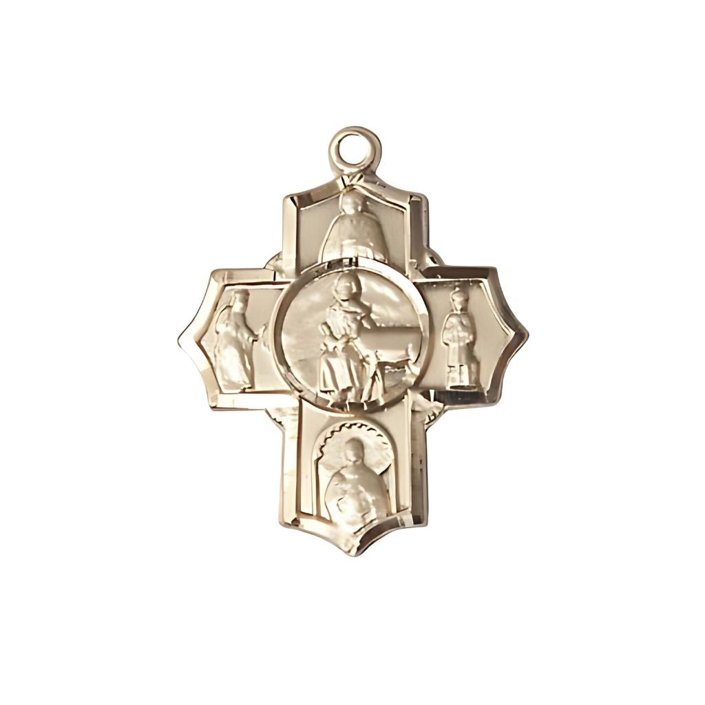 Bliss Special Needs 5-Way Cross 14kt Gold Medal, Measures 7/8-inch tall by 3/4-inch wide, St. Gerard, Our Lady of Mercy, St. Seraphina, St. Henry II and St. Giles