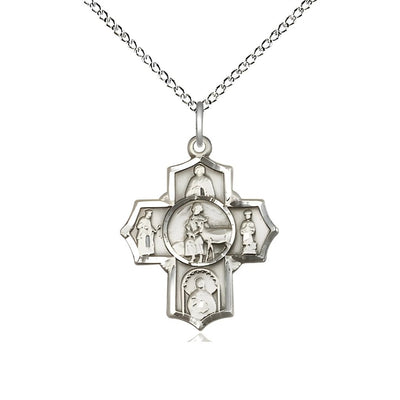 Special Needs 5-Way Cross Sterling Silver Medal with Sterling Chain, Measures 7/8-inch tall by 3/4-inch wide, St. Gerard, Our Lady of Mercy, St. Seraphina, St. Henry II and St, Bliss Manufacturing