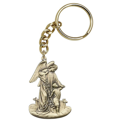 Guardian Angel with Child Gold Tone Key Chain, Made in USA, Bliss Manufacturing