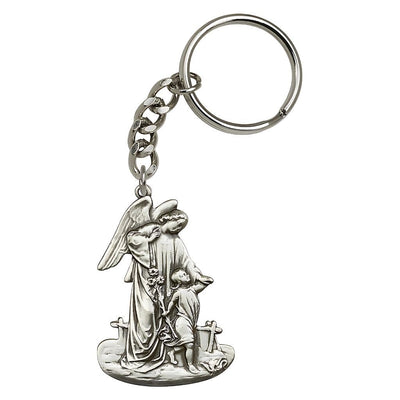 Guardian Angel with Child Pewter Key Chain, Made in USA, Bliss Manufacturing