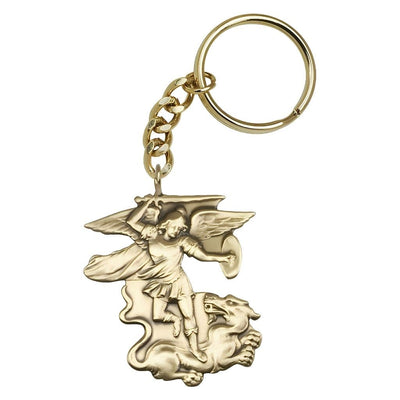 St Michael the Archangel Figure Shaped Gold Tone Key Chain, Made in USA, Bliss Manufacturing