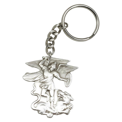 St Michael the Archangel Figure Shaped Pewter Key Chain, Made in USA, Bliss Manufacturing