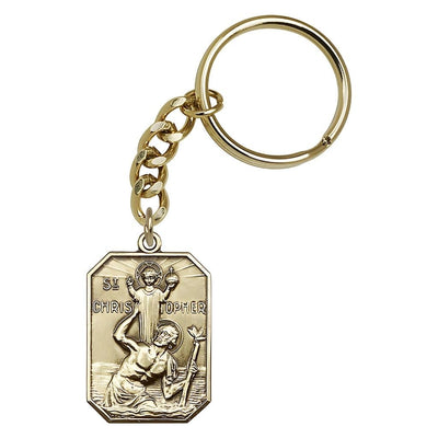 St Christopher and Child Jesus Gold Tone Key Chain, Made in USA, Bliss Manufacturing