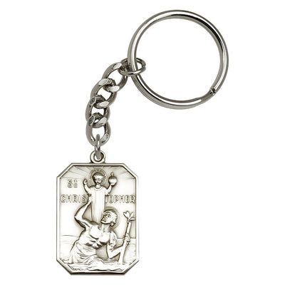 St Christopher and Child Jesus Pewter Key Chain, Made in USA, Bliss Manufacturing