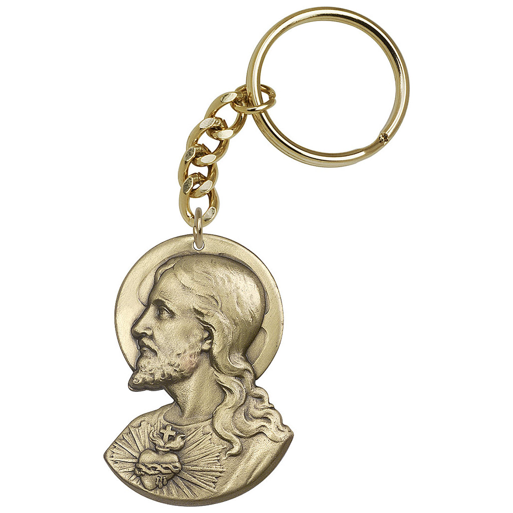 Gold Head of the Sacred Heart of Jesus Key Chain