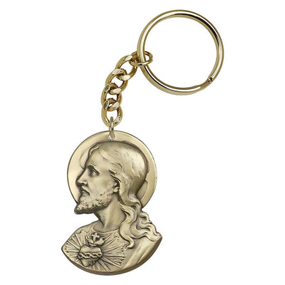 Gold Tone Head of the Sacred Heart of Jesus Key Chain, Made in USA, Bliss Manufacturing