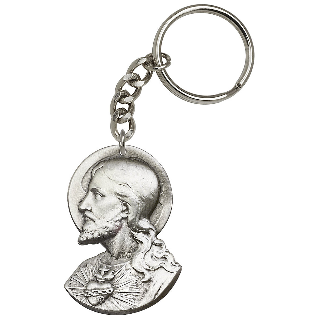 Pewter Head of the Sacred Heart of Jesus Key Chain