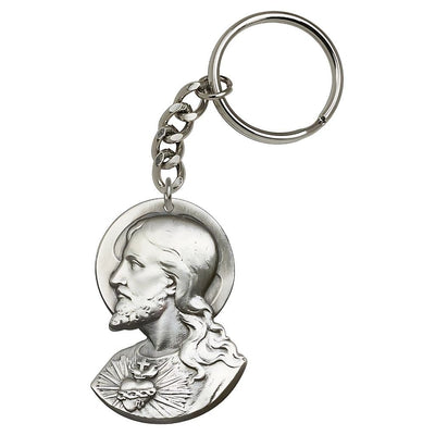 Pewter Head of the Sacred Heart of Jesus Key Chain, Made in USA, Bliss Manufacturing