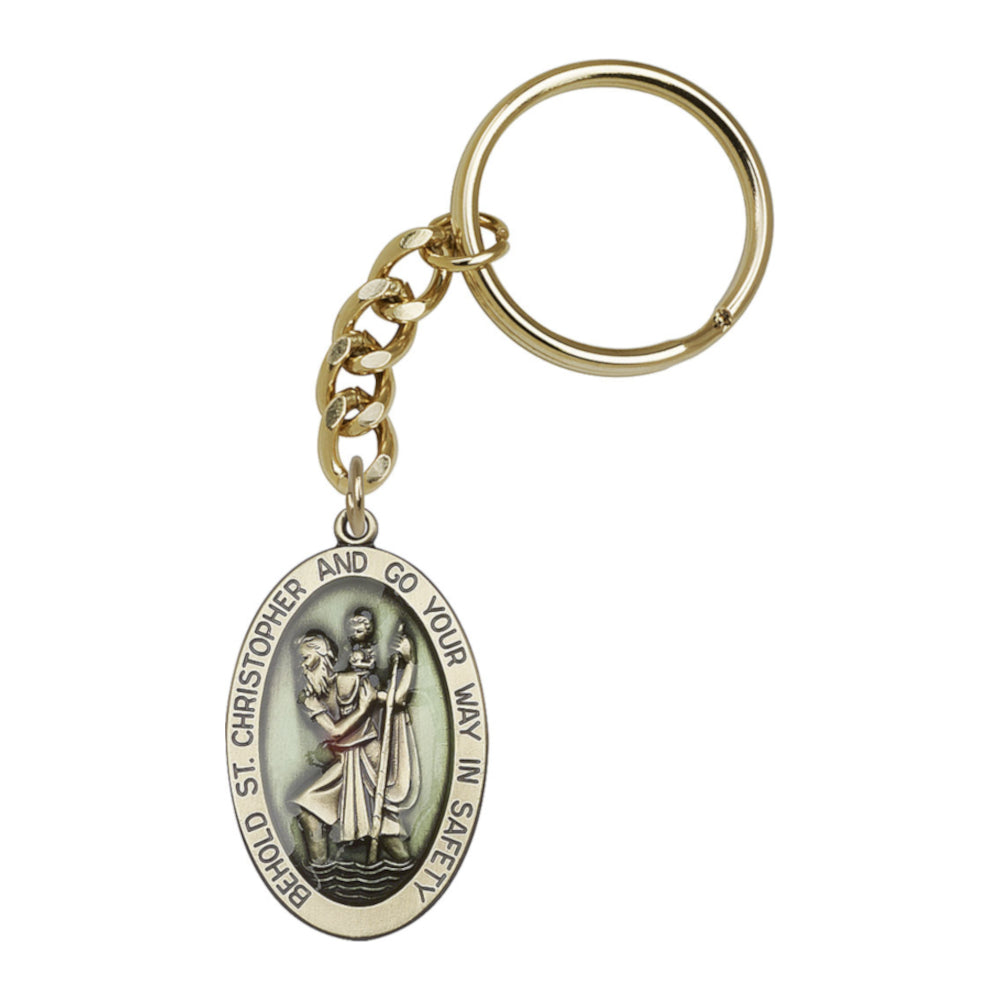 Bliss Manufacturing Blue Epoxy St Christopher Oval Key Chain