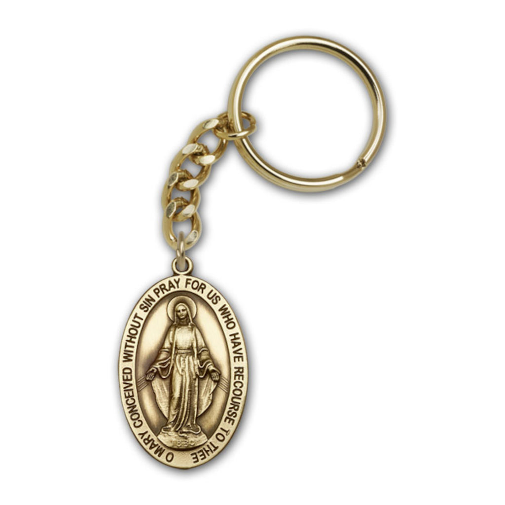 Gold Oval Miraculous Medal Key Chain