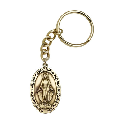 Gold Tone Oval Miraculous Medal Key Chain, Made in USA, Bliss Manufacturing