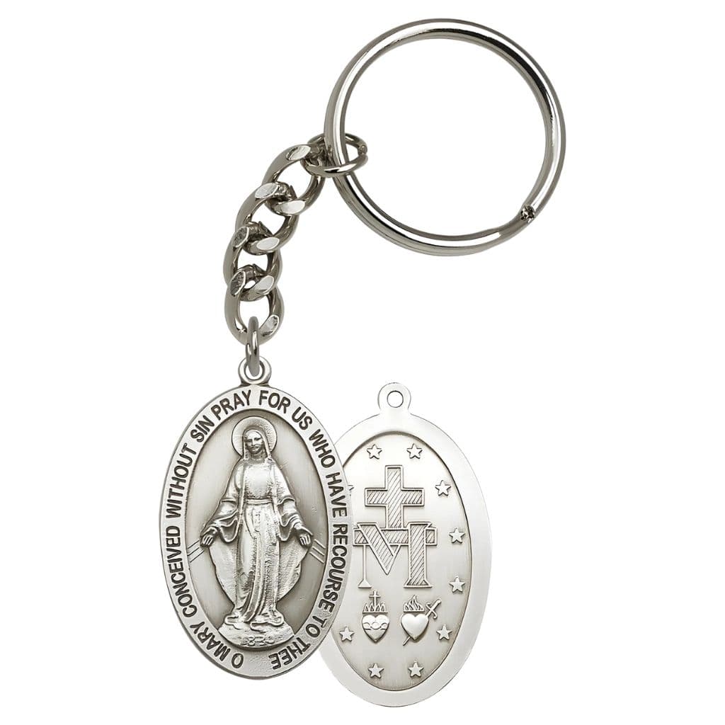 Key Chain Medals Bliss Oval Miraculous Medal Key Chain | Silver or Gold Tone – Heavenly ...