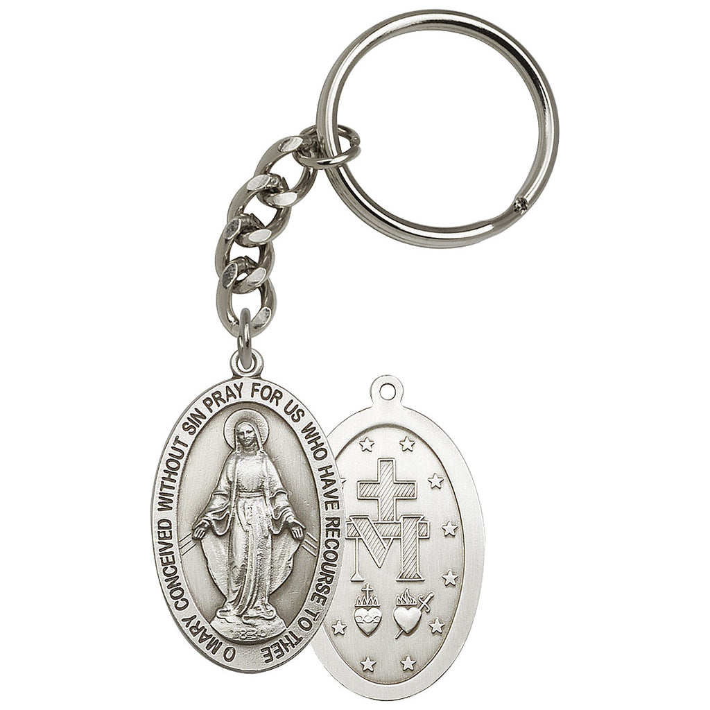 Pewter Oval Miraculous Medal Key Chain