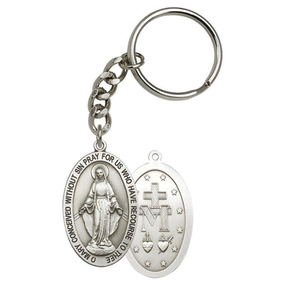 Pewter Oval Miraculous Medal Key Chain, Made in USA, Bliss Manufacturing