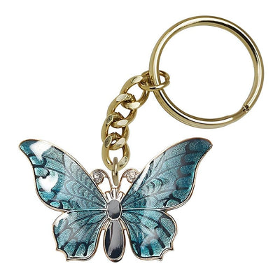 Blue Butterfly Gold Tone Key Chain, Made in USA, Bliss Manufacturing