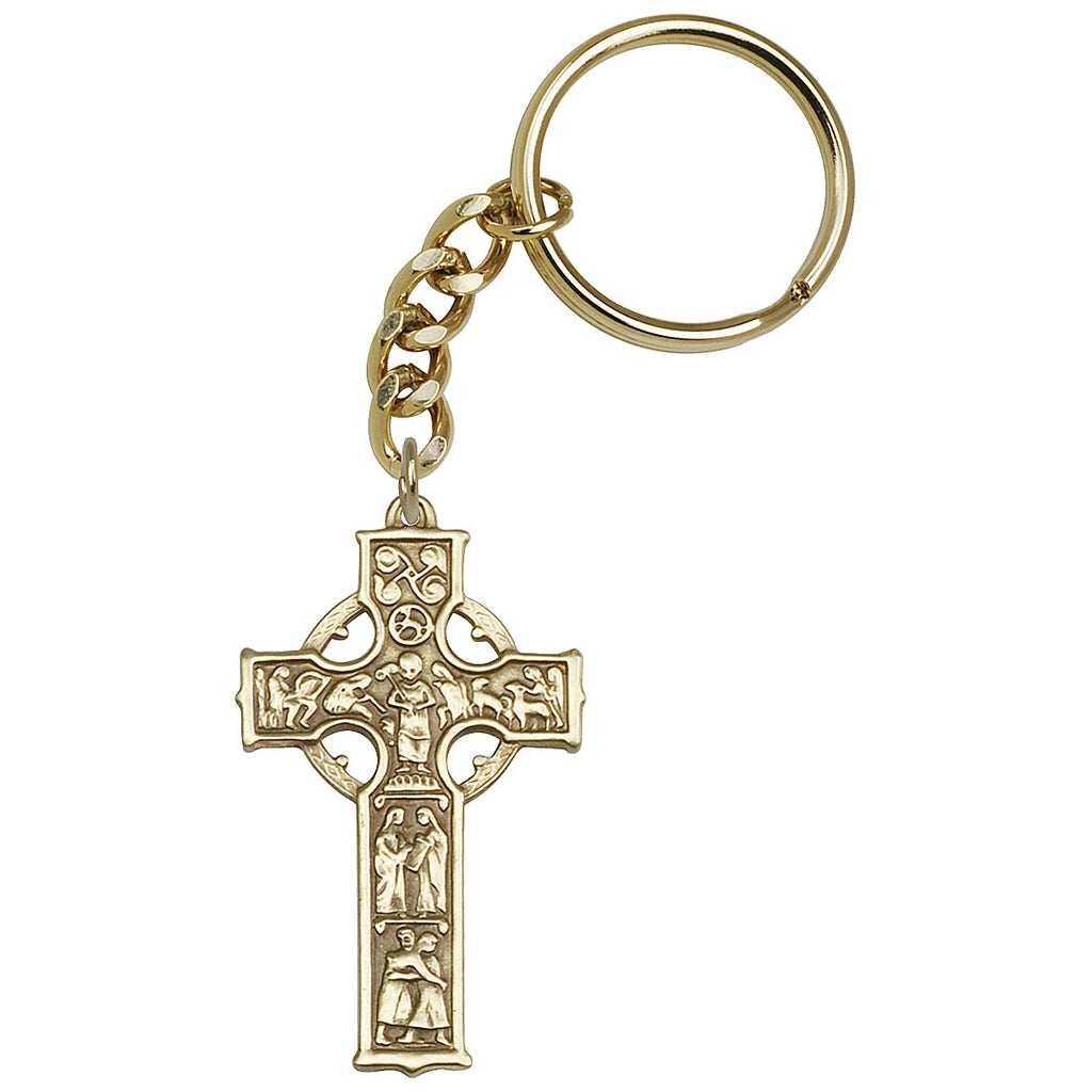 Gold Irish Celtic Cross Key Chain