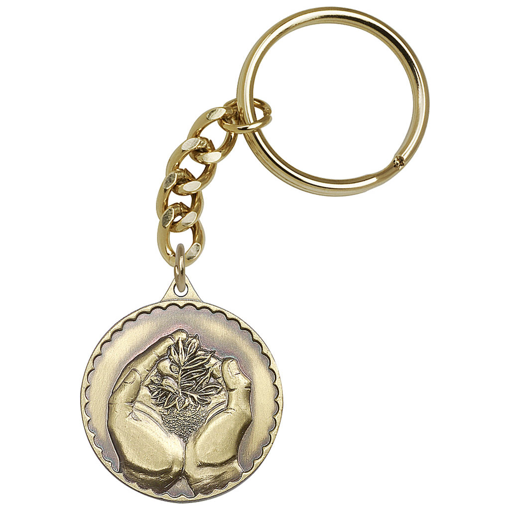 Gold Round Faith Hand Key Chain