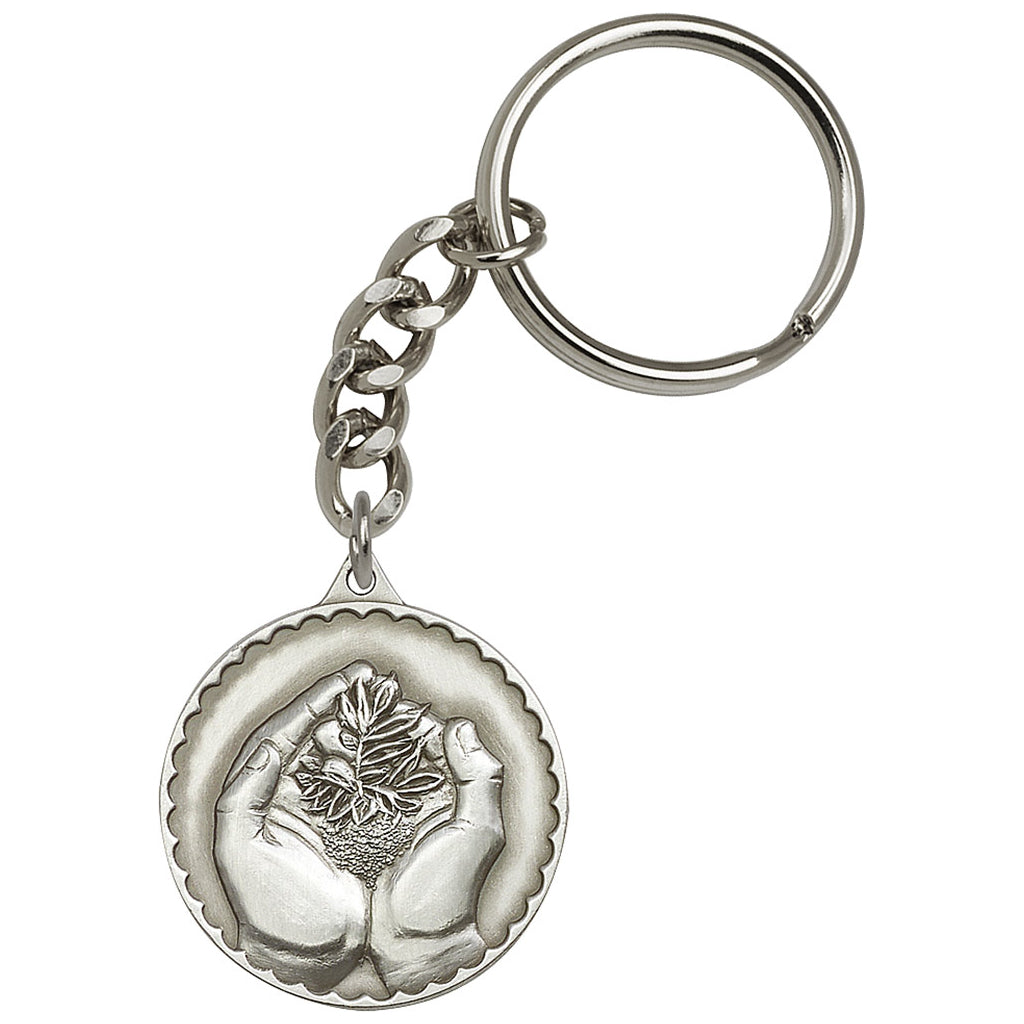 Pewter Round Faith Hand Key Chain