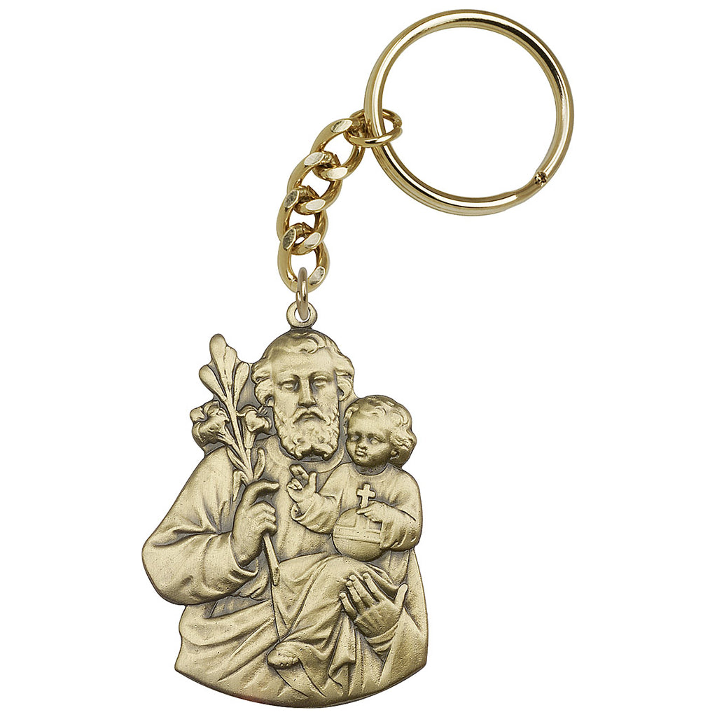 Gold St Joseph and Child Jesus Key Chain