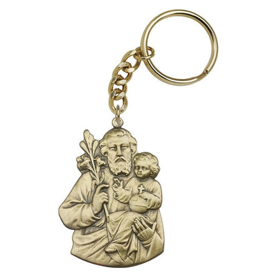 Gold Tone St Joseph and Child Jesus Key Chain, Made in USA, Bliss Manufacturing