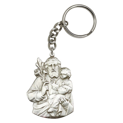 Pewter St Joseph and Child Jesus Key Chain, Made in USA, Bliss Manufacturing