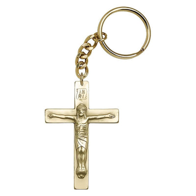 Gold Tone INRI Crucifix Key Chain, Made in USA, Bliss Manufacturing