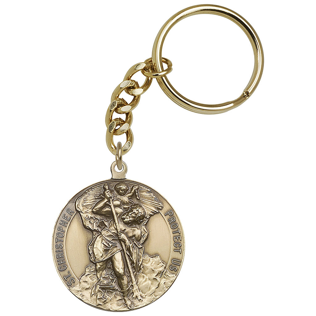 Bliss Round St Christopher Key Chain with the Guardian Angel Back