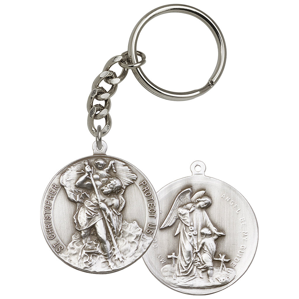 Bliss Round St Christopher Key Chain with the Guardian Angel Back