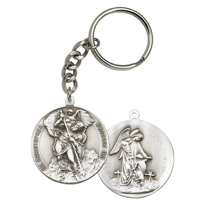 Round St Christopher & Guardian Angel Key Chain, pewter, Bliss Manufacturing