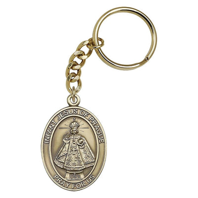 Gold Engravable Oval Infant of Prague Key Chain, Measures 1 7/8 x 11/4, Bliss Manufacturing