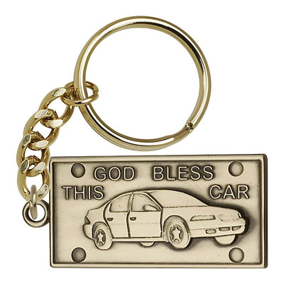 Gold Tone God Bless This Car Key Chain, Made in USA, Bliss Manufacturing