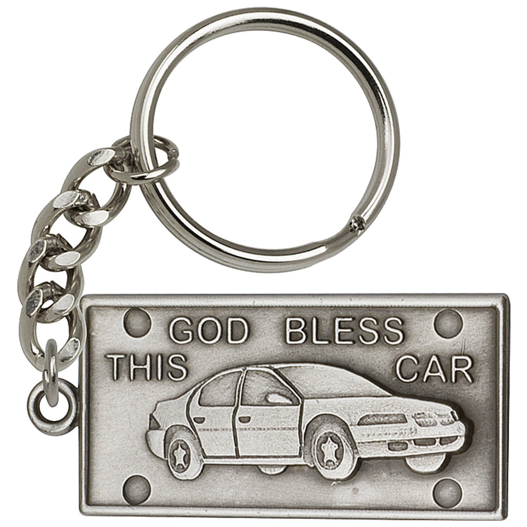 Pewter God Bless This Car Key Chain