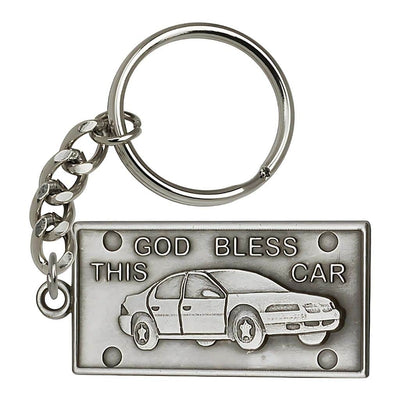 Pewter God Bless This Car Key Chain, Made in USA, Bliss Manufacturing
