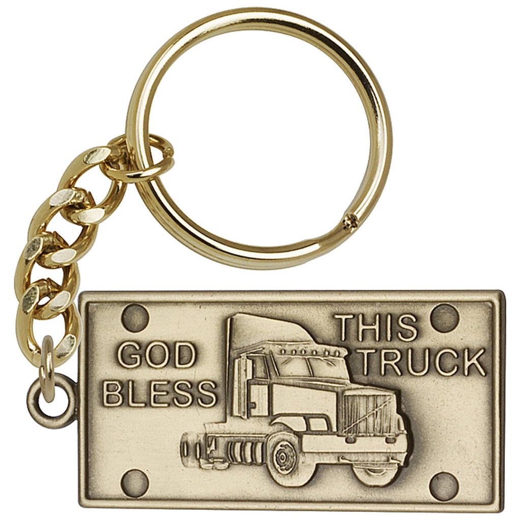 Gold God Bless This Semi-Trailer Truck Key Chain