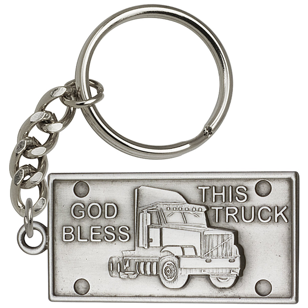 Pewter God Bless This Semi-Trailer Truck Key Chain