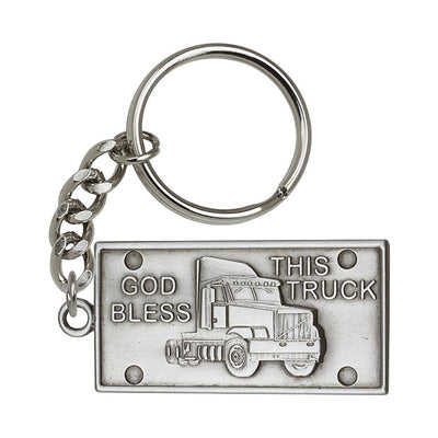 Pewter God Bless This Semi-Trailer Truck Key Chain, Made in USA, Bliss Manufacturing