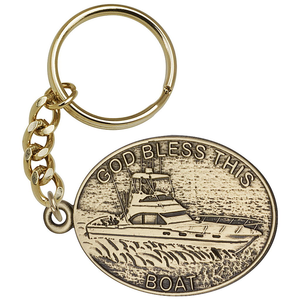 Gold God Bless This Boat Key Chain