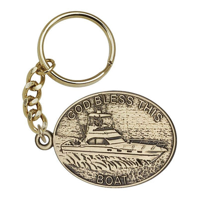 Gold Tone God Bless This Boat Key Chain, Made in USA, Bliss Manufacturing